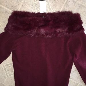 Bette Sung REAL FUR OFF SHOULDER SWEATER NWT
